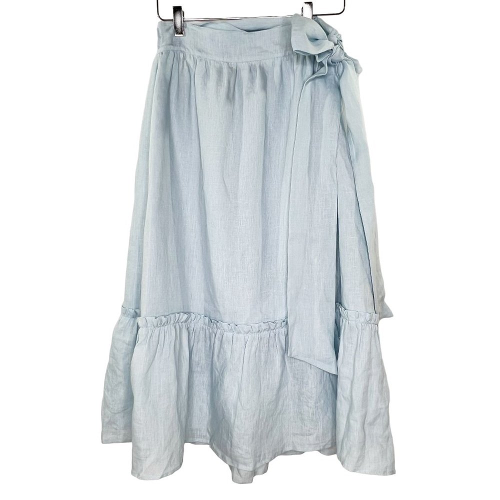 ANN MASHBURN Light Blue Midi Linen Wrap Skirt